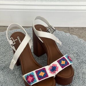 Gianni Bini White and Colorful Crochet Platform Heels